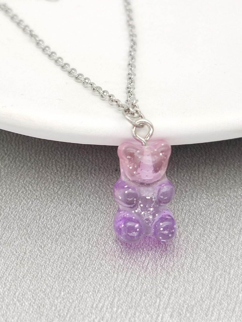 Pink & Purple Gummy Bear Pendant Necklace